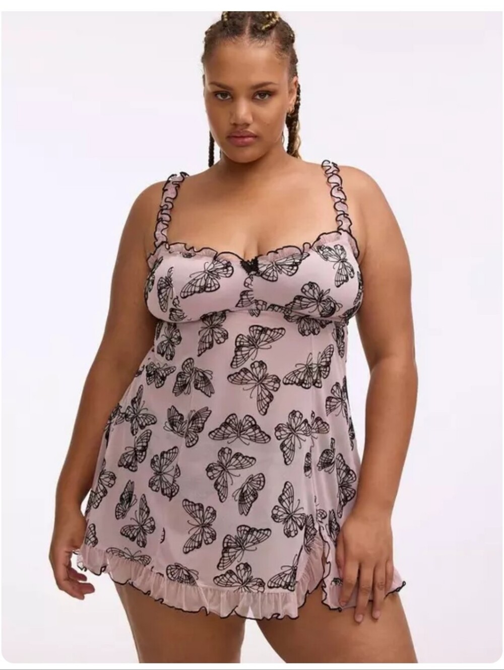 #039 Torrid 0 Wireless Flocked Mesh Babydoll